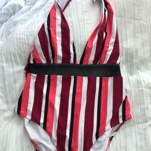 Striped one piece swimming suit